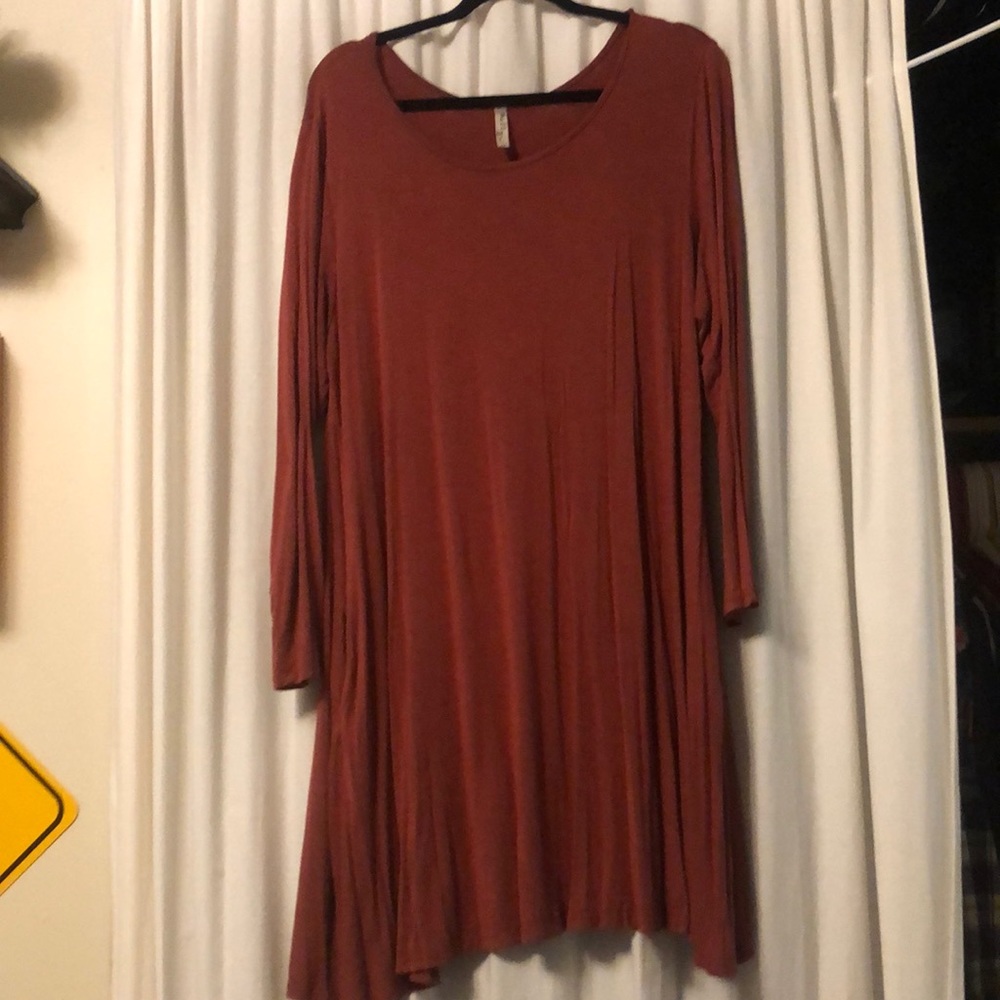 Burnt orange long-sleeve t-shirt dress